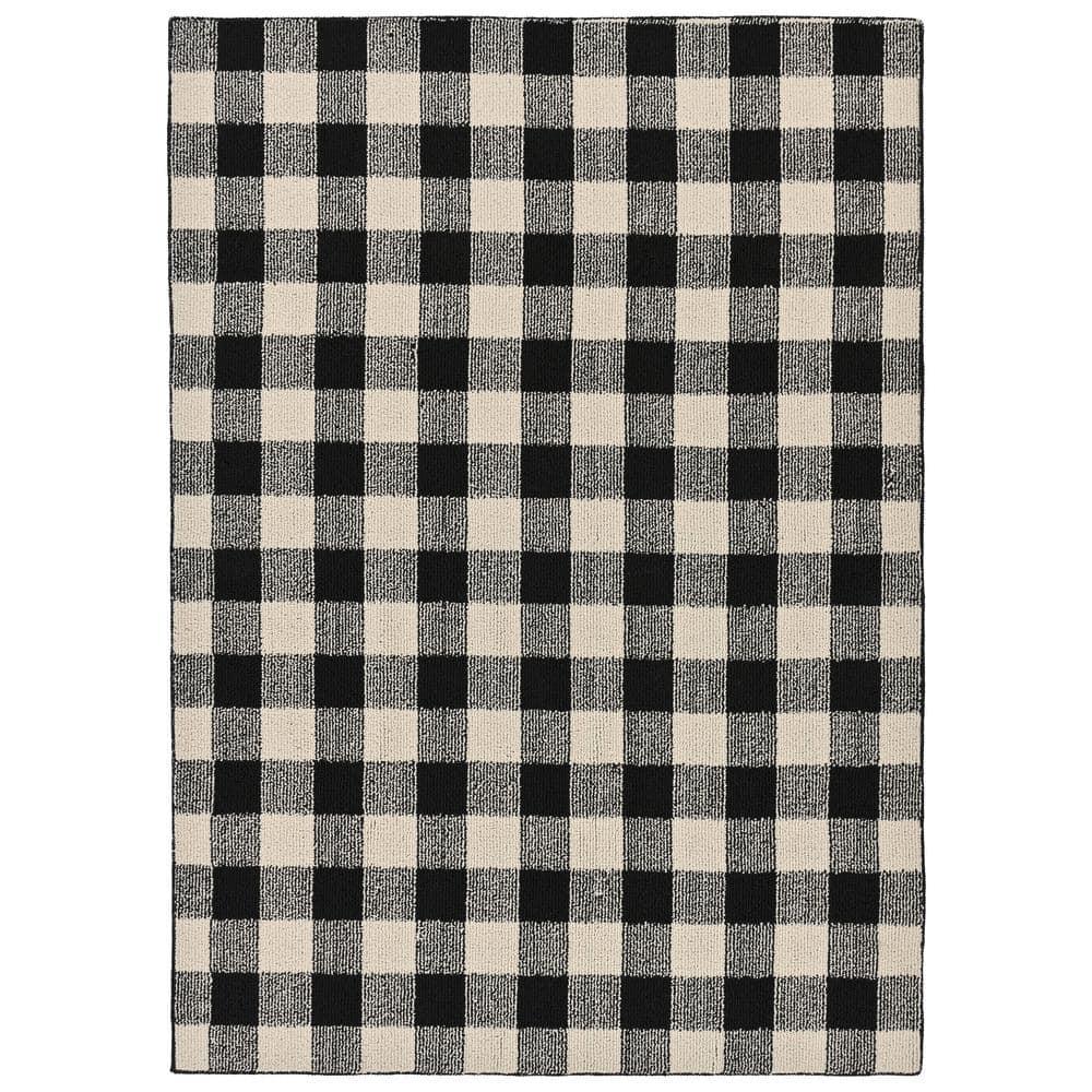 Garland Rug Country Living Buffalo Plaid Polypropylene Black/Ivory Indoor/Outdoor Area Rug, 5' x 7'