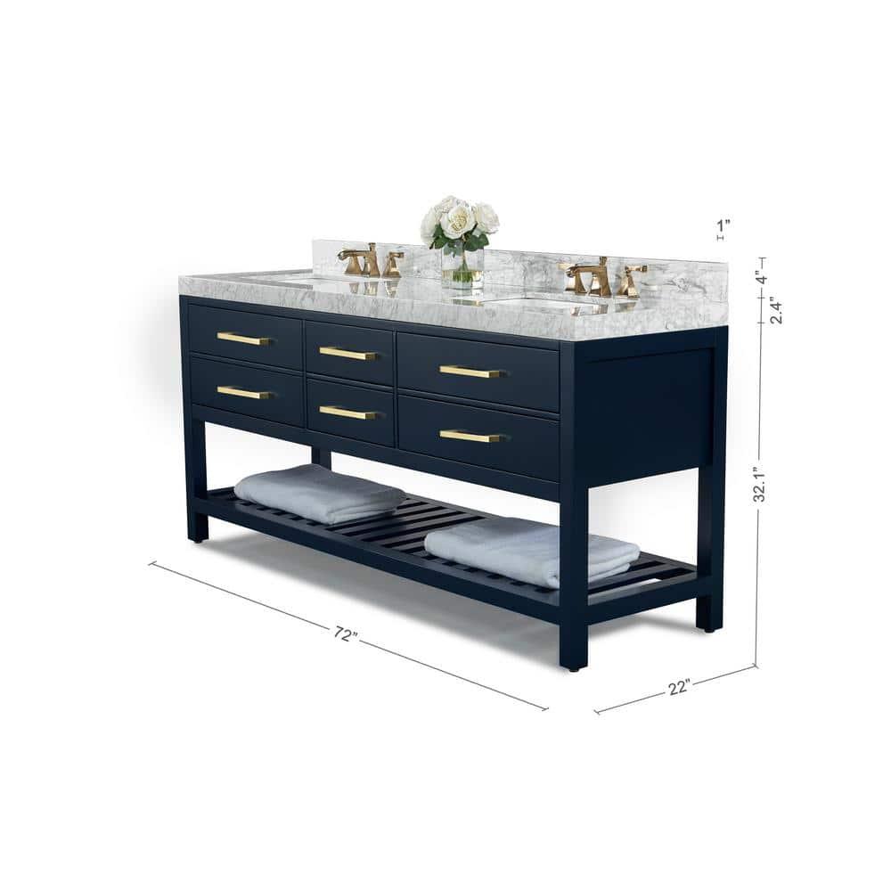 Elizabeth 72'' Heritage Blue Double Vanity with Carrara Marble Top