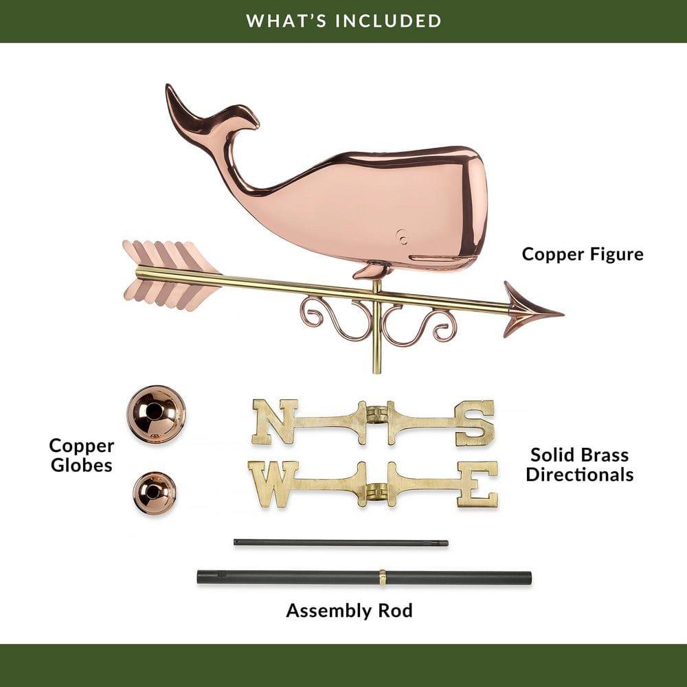 Save the Whales Pure Copper Weathervane- Good Directions: Outdoor Decorative Sculpture, 40" Max Height