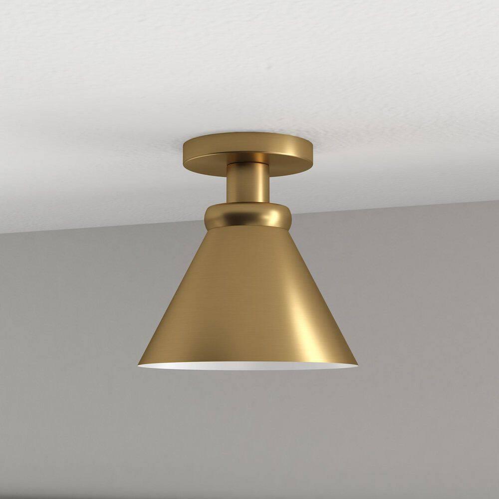Evelyn&Zoe Zeno 8.63" Semi Flush Mount with Metal Shade in Brushed Brass/Brushed Brass