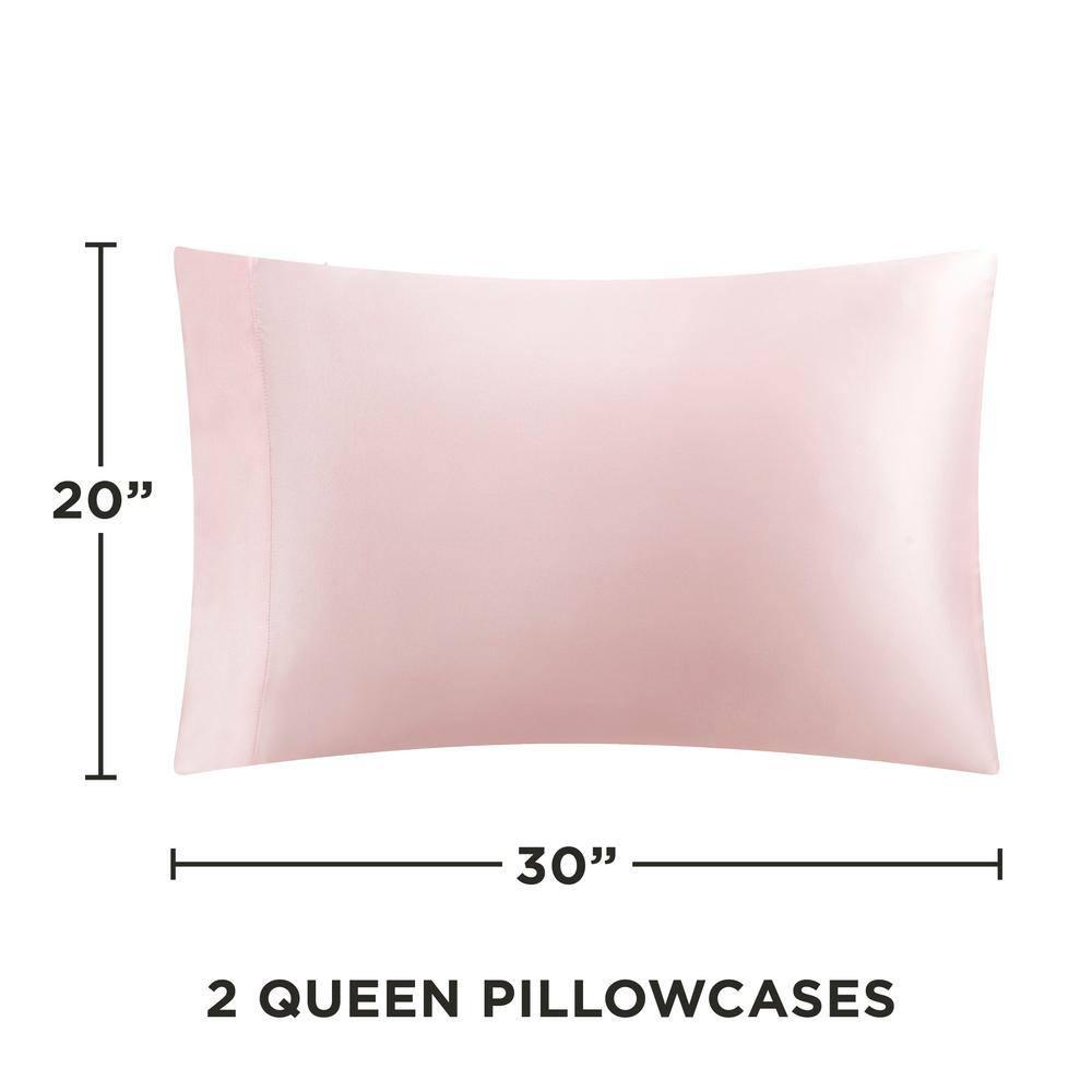 Juicy Couture Satin Pillowcase for Hair and Skin, Pink Queen Size Pillowcase Set of 2 - Silky Cooling Pillow Covers with Envelope Closure