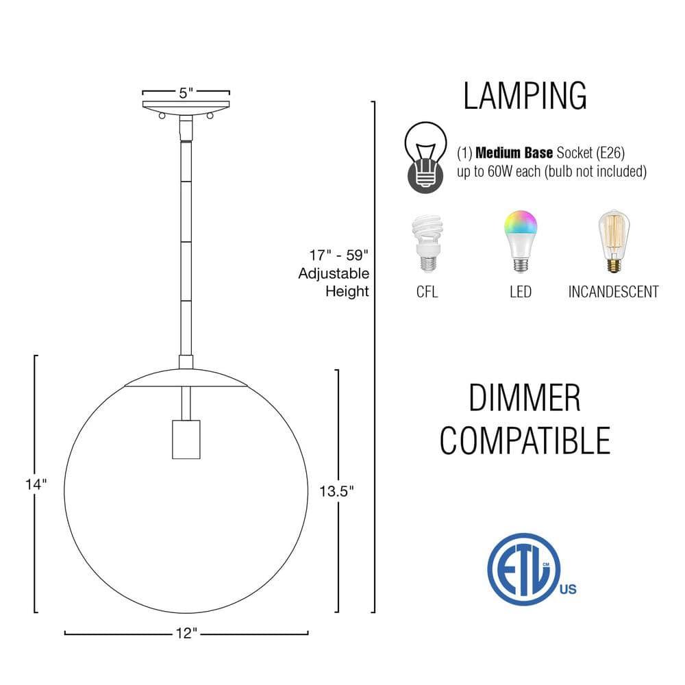 Kira Home Ceres 14" Mid-Century Modern Hanging Orb Pendant Light with Smooth Matte White Frosted Diffuser, Cool Brass