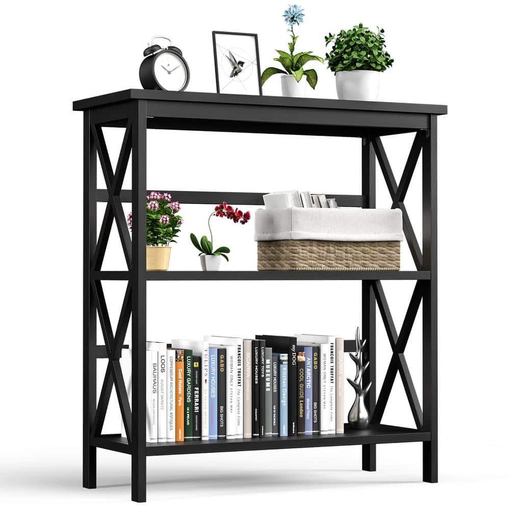 Costway 3-Tier Bookshelf Wooden Open Storage Bookcase for Home Office Black