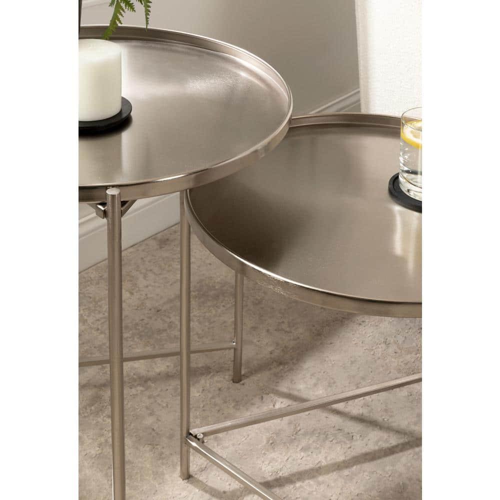 Kate and Laurel Ulani Round Metal Nesting Table, 2 Piece, Silver