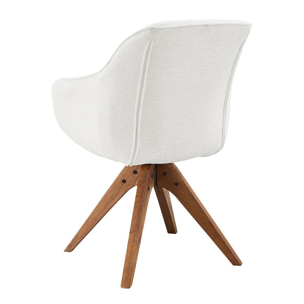 Off-White Fabric and Wood Swivel Accent Chair