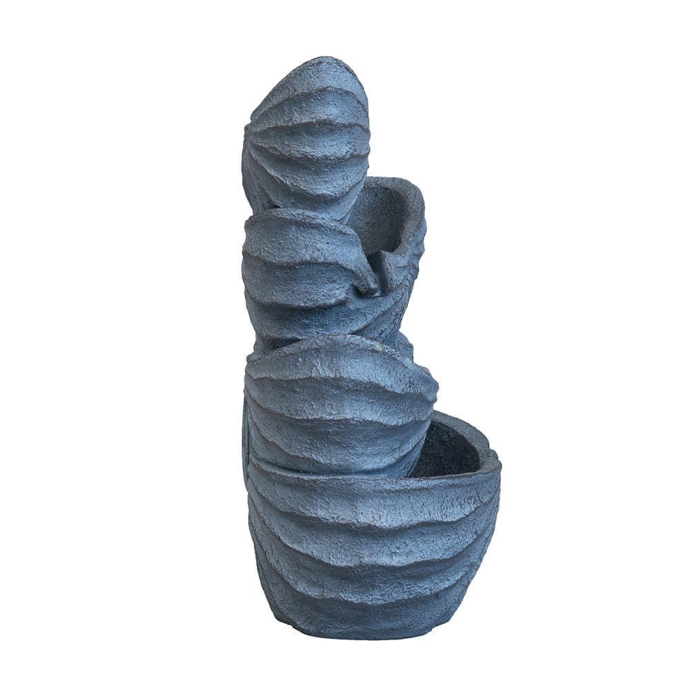 21.5 in. Blue Polyresin Nautilus Shell 4-Tier Water Fountain with Light
