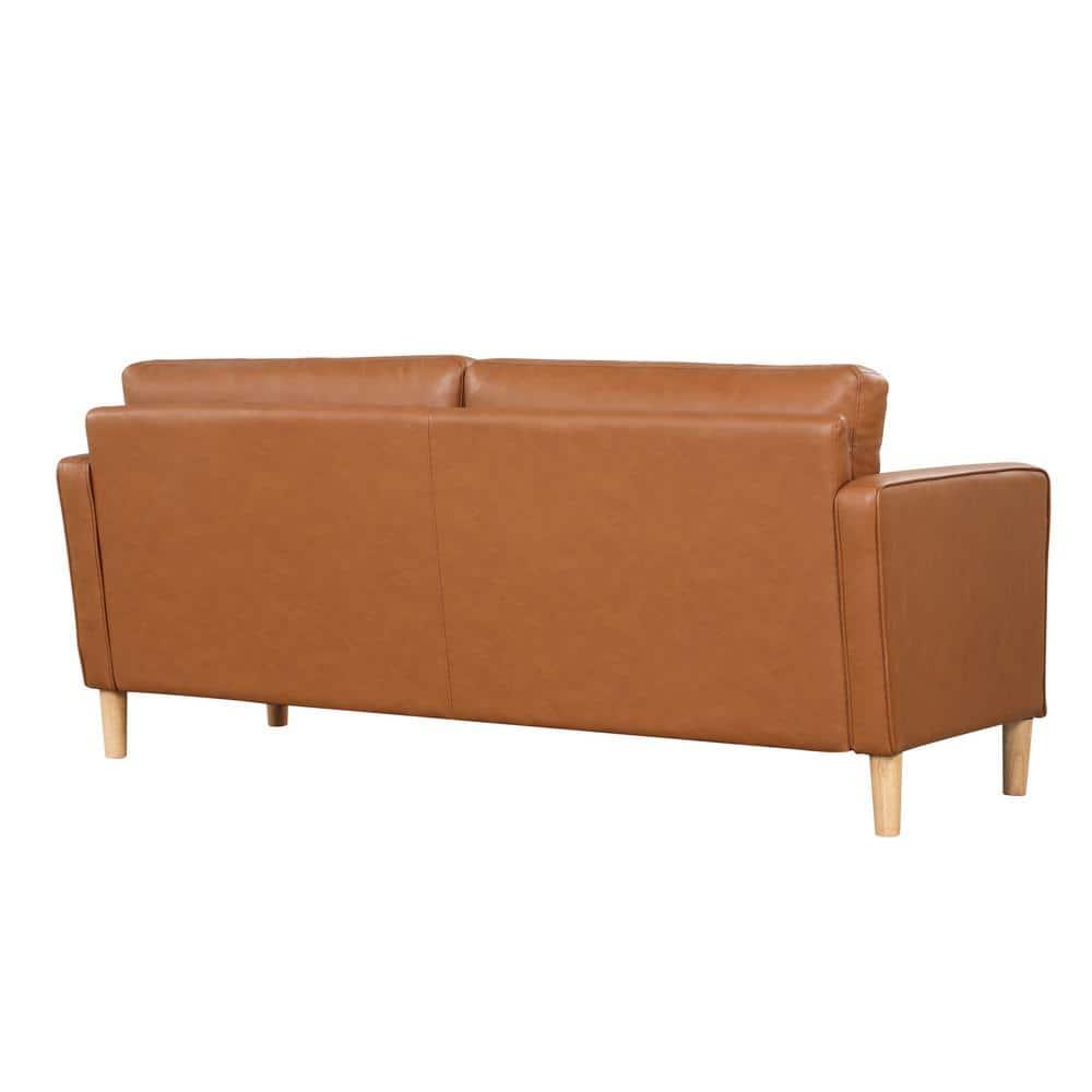 Lifestyle Solutions Lorelei Mid-Century Modern Sofa, Caramel Brown Faux Leather