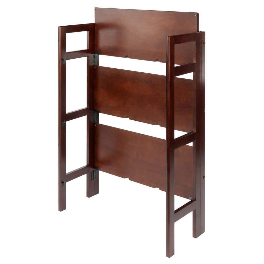 38.54" Terry Folding Bookshelf Walnut - Winsome: Solid Beech Wood, Mid-Century Modern, 3 Fixed Shelves