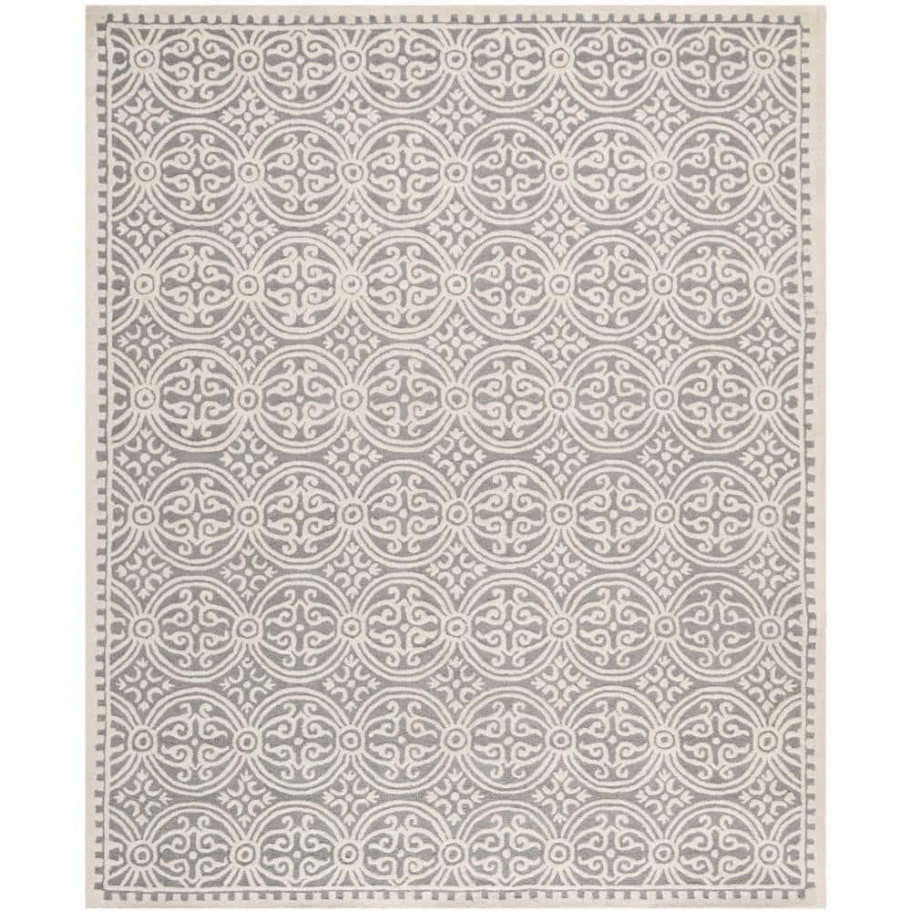 Safavieh Cambridge Damask 5 x 8 (ft) Tufted Wool Silver/Ivory Rectangular Indoor Abstract Area rug