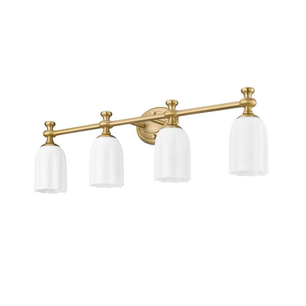 Orion 31.25" Gold Vanity Light with Opal Glass Shades