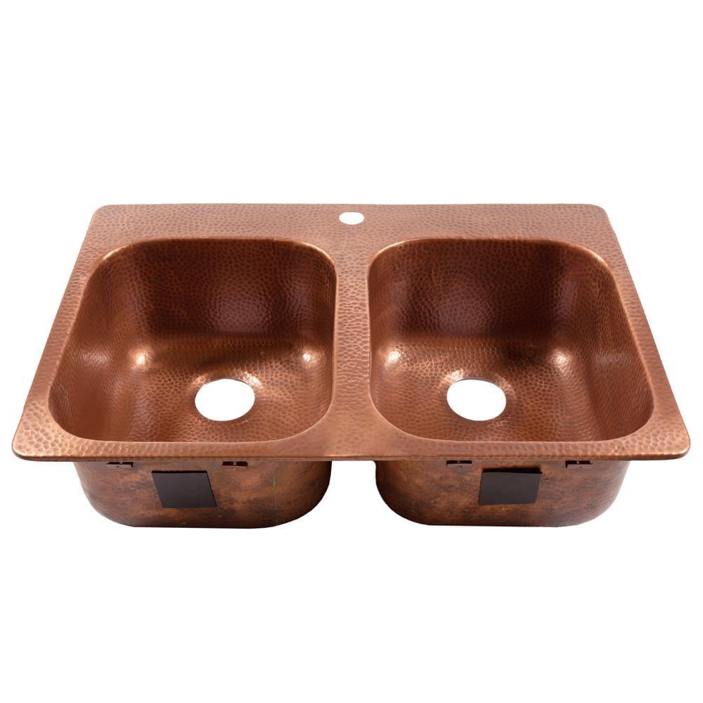 Santi Copper 33" Double Bowl Drop-In Kitchen Sink