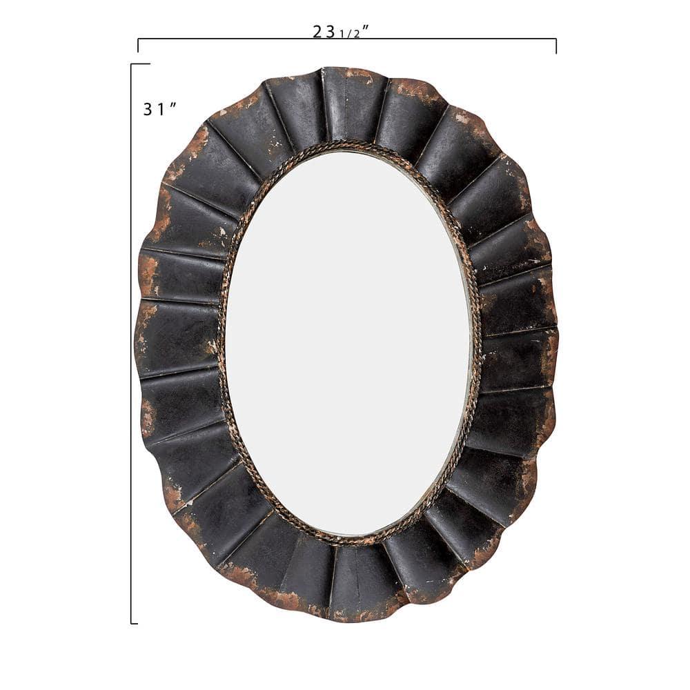 Creative Co-Op Distressed Metal Scalloped Oval Wall Mirror, Black