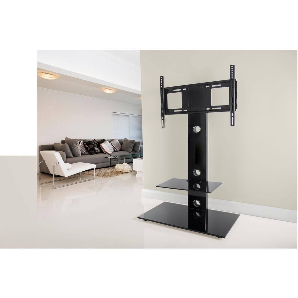 Lesina Gloss Black Tempered Glass Corner TV Stand with Cabinet