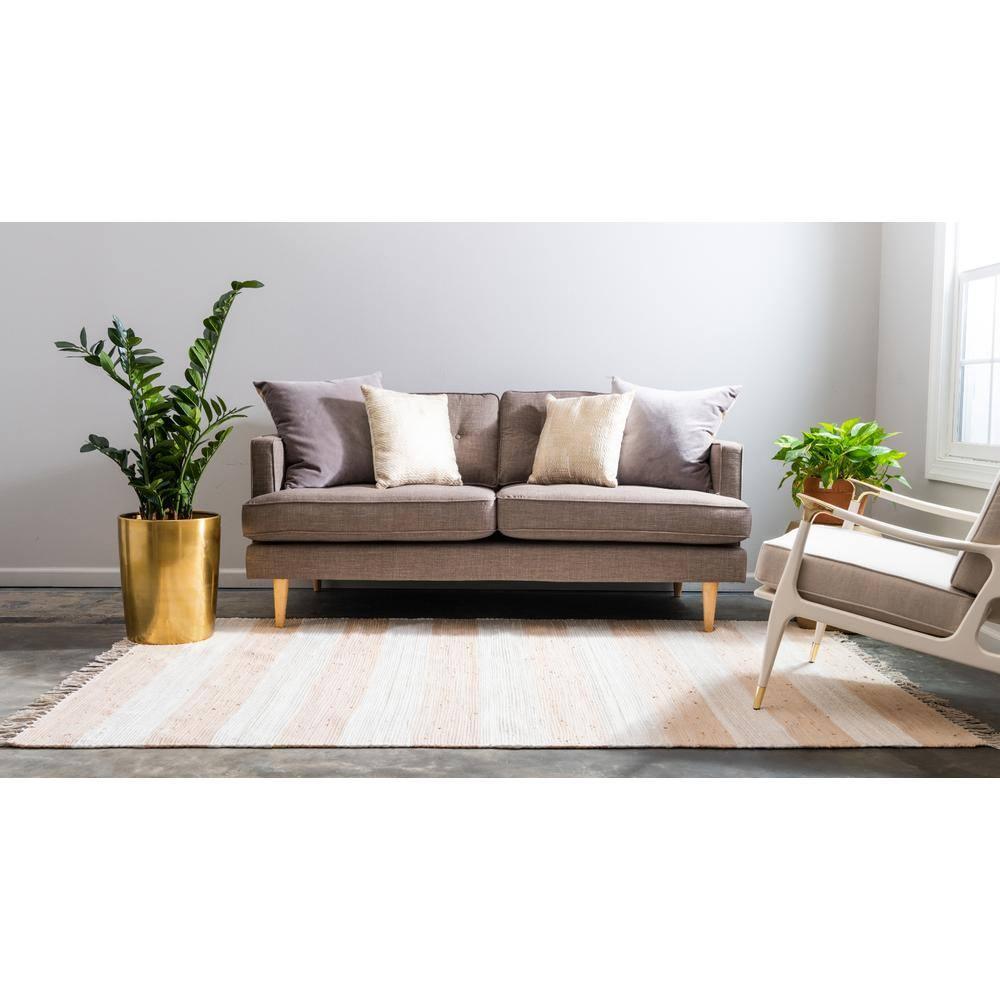 Unique Loom Chindi Rag Collection Area Rug - Striped (9'  x 12' 2" Rectangle Beige/Ivory)