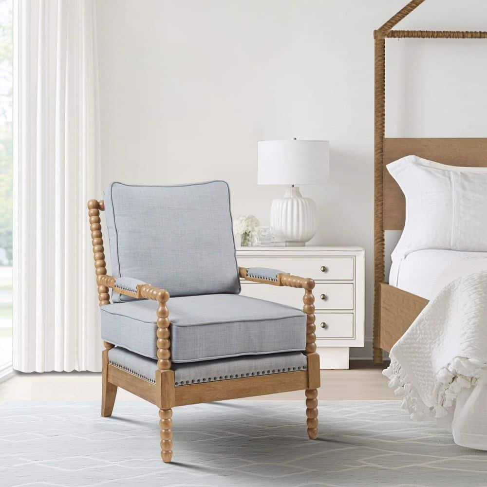 Lyla Accent Chair Light Blue - Madison Park: Elegant Upholstered Bronze Nailhead Trim