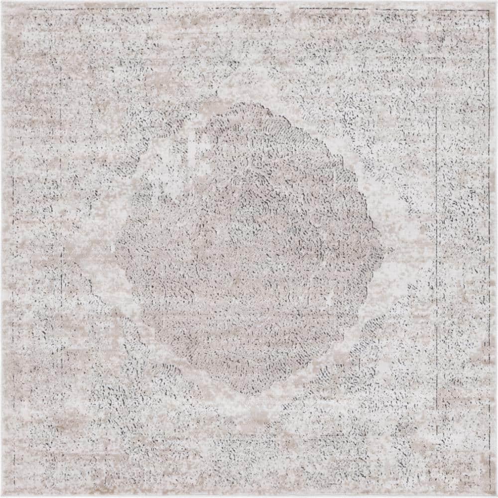 Unique Loom Portland Collection Area Rug - Woodburn (8' Square Ivory/Beige)