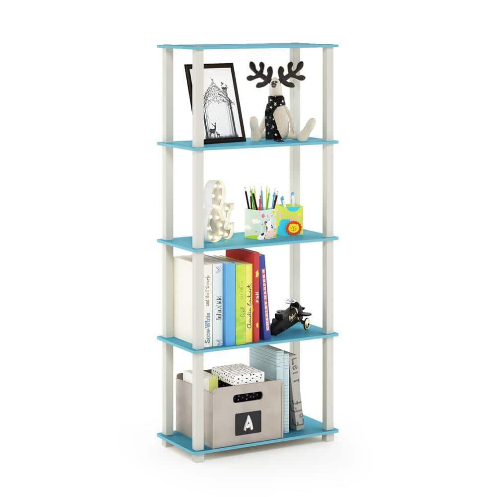Furinno Turn-S-Tube 5-Tier Square Tubes Display Shelf, Light Blue/White