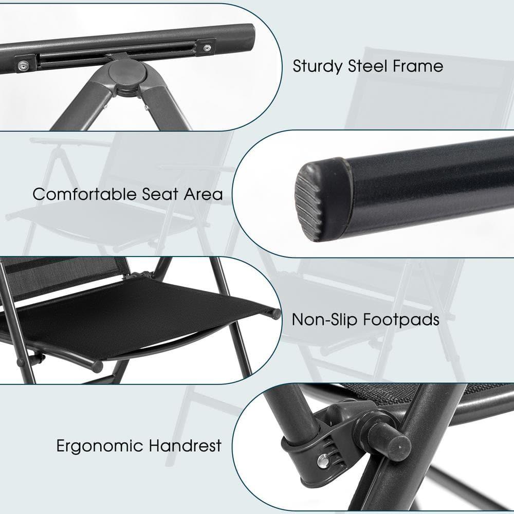 Costway Set of 2 Patio Folding Chair Recliner Adjustable  Black