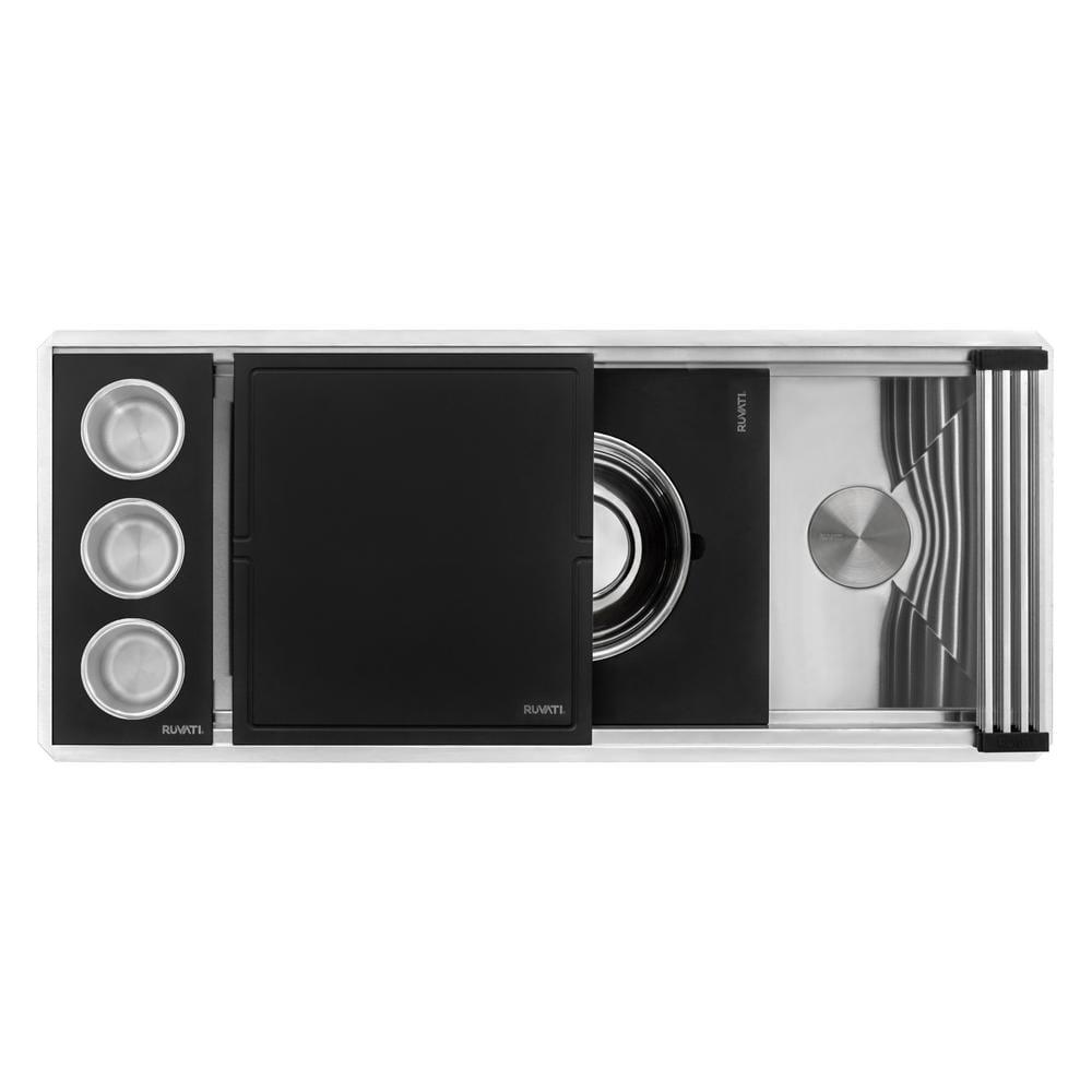 Ruvati 45-inch Workstation Two-Tiered Ledge Kitchen Sink Undermount 16 Gauge Stainless Steel