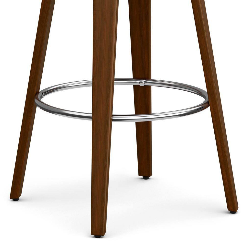 Simpli Home Roland Swivel Upholstered Mid-Century Modern Stool with Padded Seat and Back