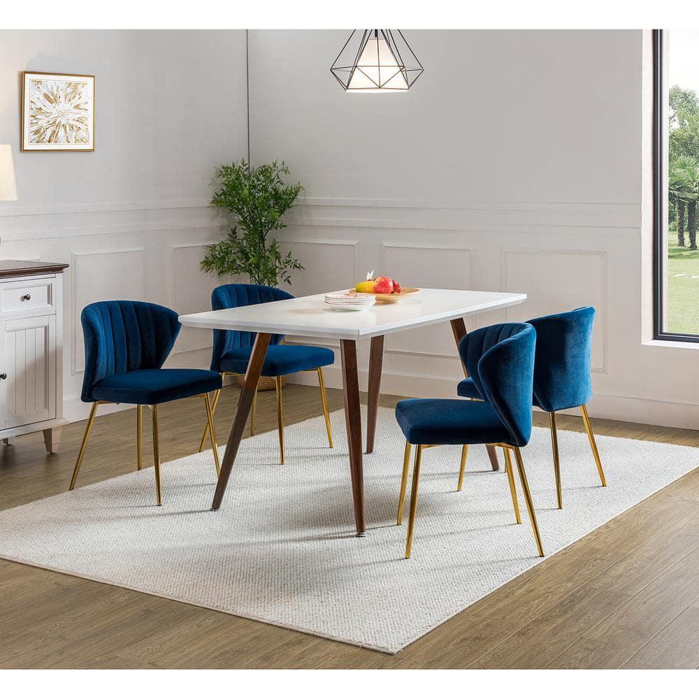Home Velvet Dining Chairs Set of 2 Upholstered Wingback Accent Side Chairs Metal Legs Living Room Kitchen Navy
