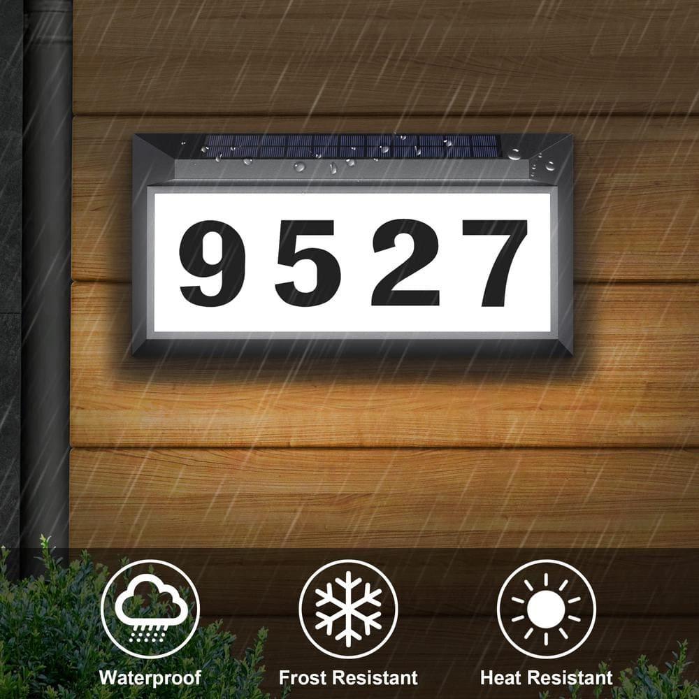 Solar Address Sign, Lighted Address Numbers Outdoor Waterproof, Illuminated LED Address Plaque, House Numbers for Outside, Grey