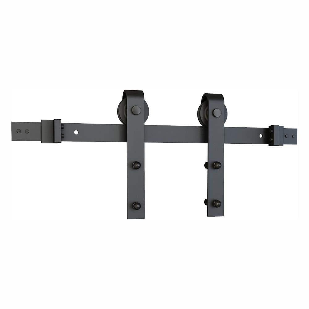 American Pro Decor Steel Sliding Rolling Barn Door Hardware Kit for Single Wood Doors with Routed Floor Guide