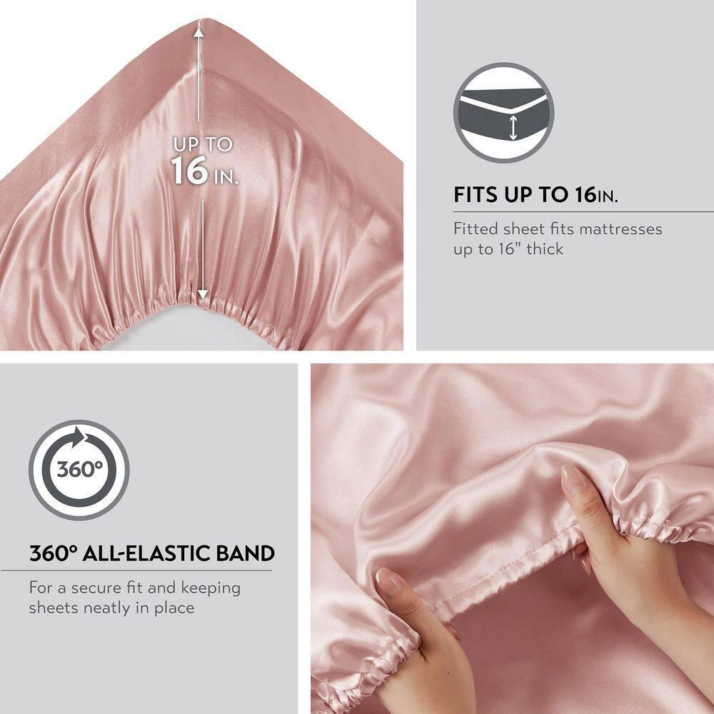 California King Satin Luxury 6pc Sheet Set Blush