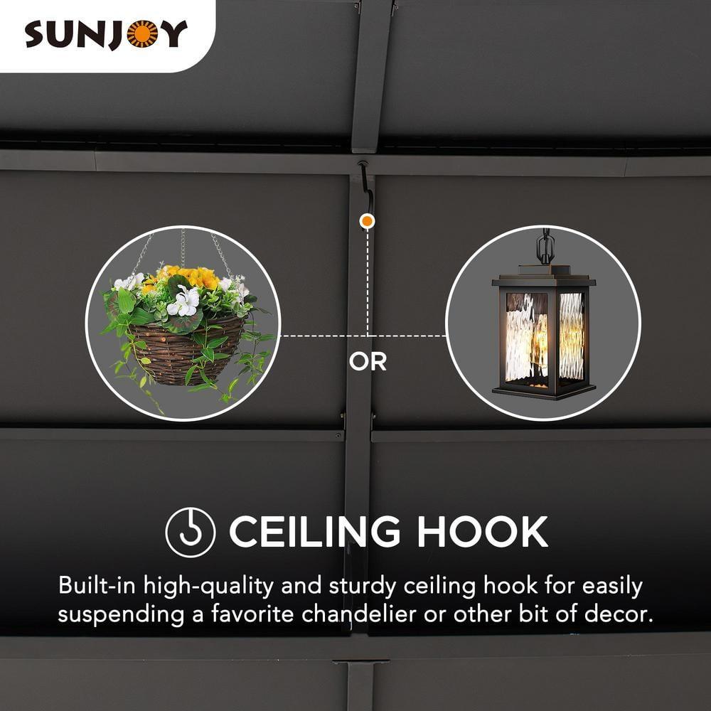 Sunjoy Sunjoy Hardtop Gazebo 12 x 16 ft. Outdoor Gazebo, Heavy Duty Steel Frame Gazebo, Double Tiered Metal Gazebo with Ceiling Hook and Removable Netting Sidewalls