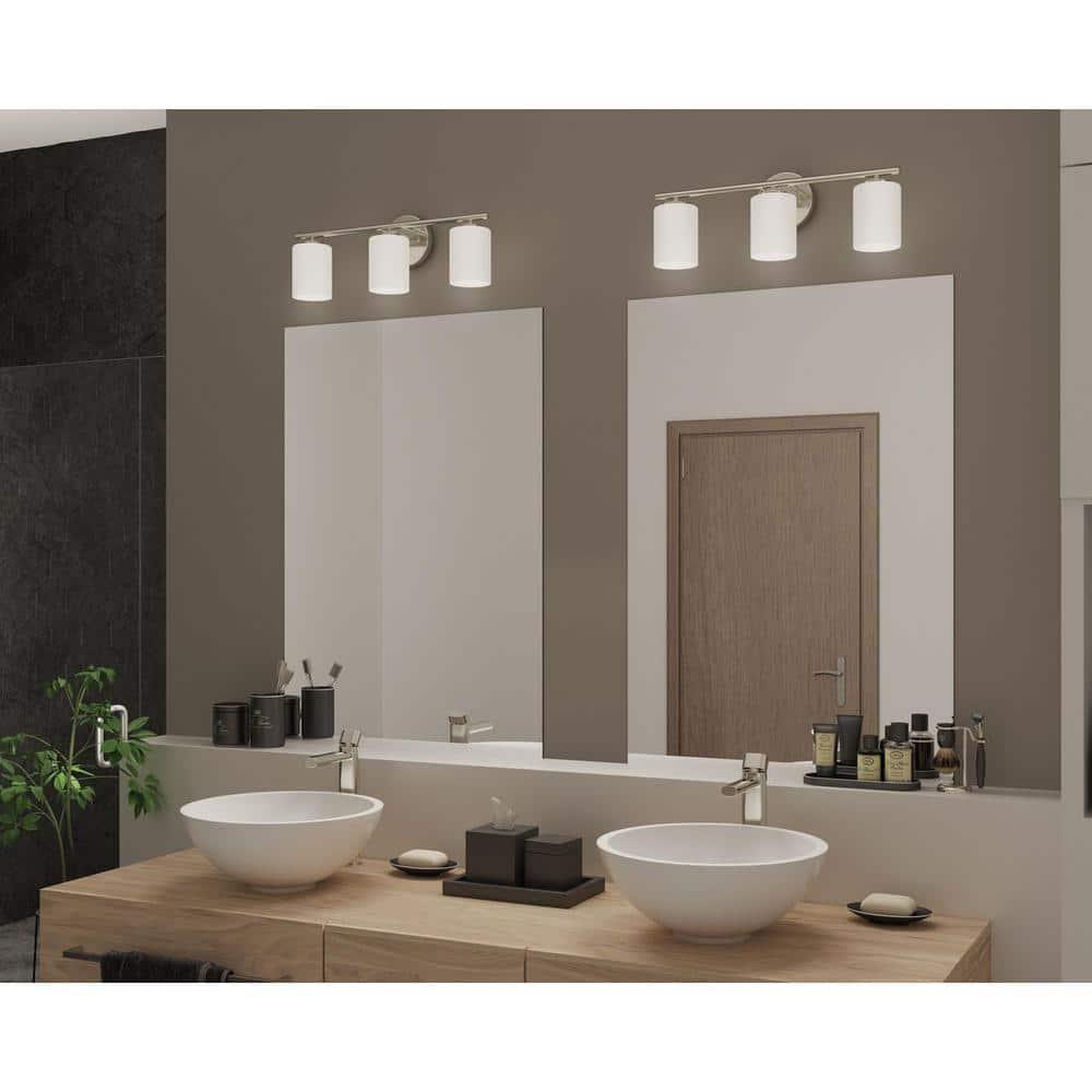 Progress Lighting Replay Collection 3-Light Bath Vanity, Brushed Nickel, Shade Included