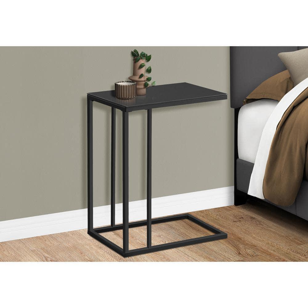 Monarch Specialties Accent Table, C-shaped, End, Side, Snack, Bedroom, Black Tempered Glass