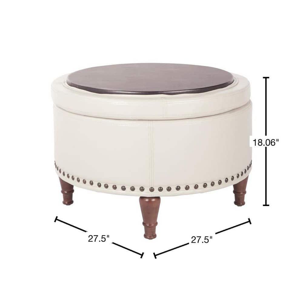 Alloway Storage Ottoman Cream - OSP Home Furnishings: Mid-Century Modern, Faux Leather, Wood Legs, Nailhead Trim