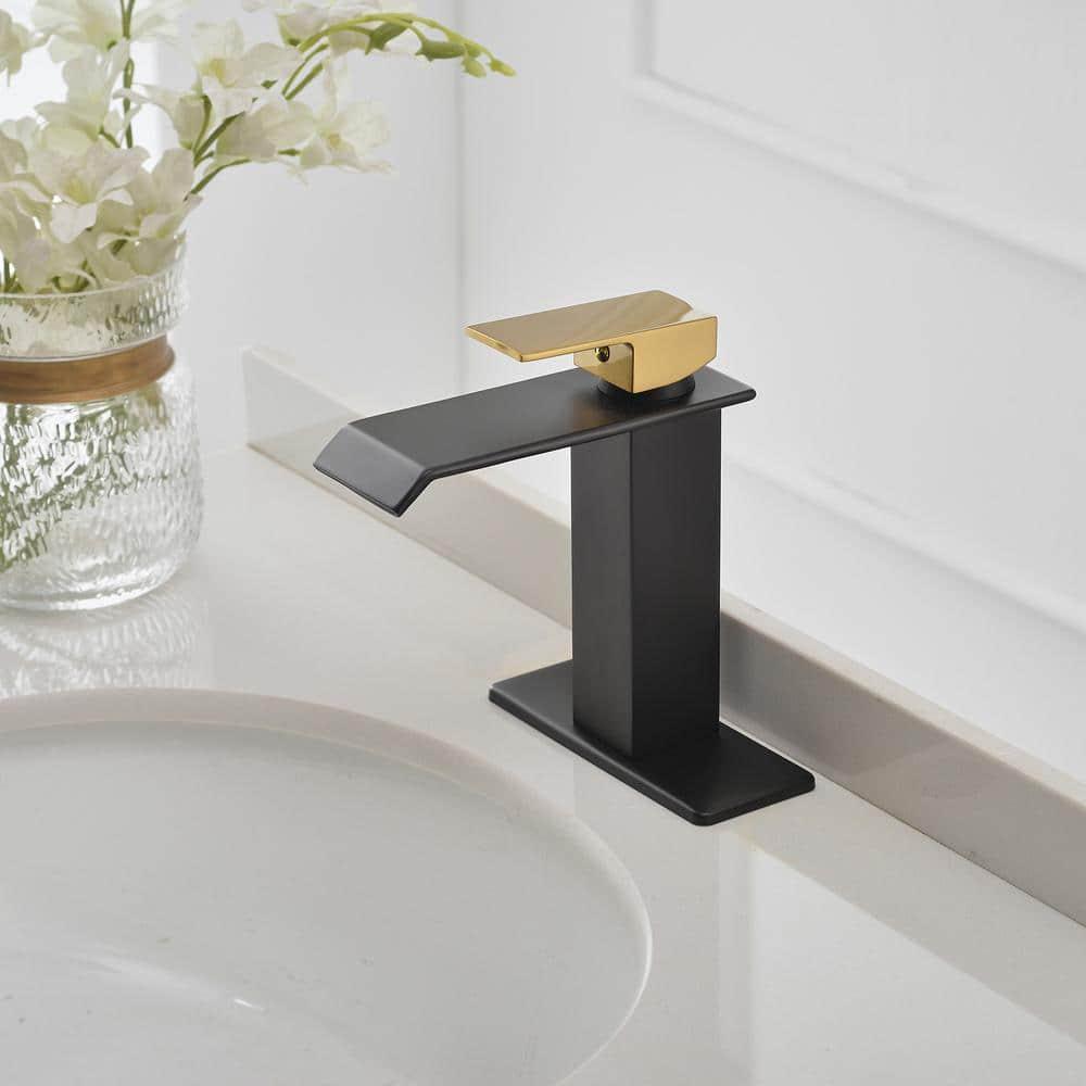 BWE Waterfall Single Hole Single-Handle Low-Arc Bathroom Faucet With Pop-up Drain Assembly