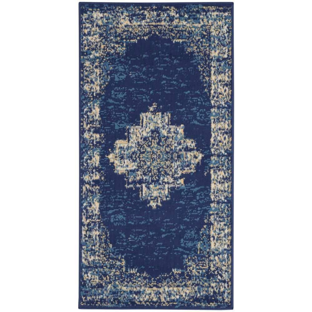Nourison Grafix GRF14 Indoor only Area Rug - Navy Blue 2' x 4'