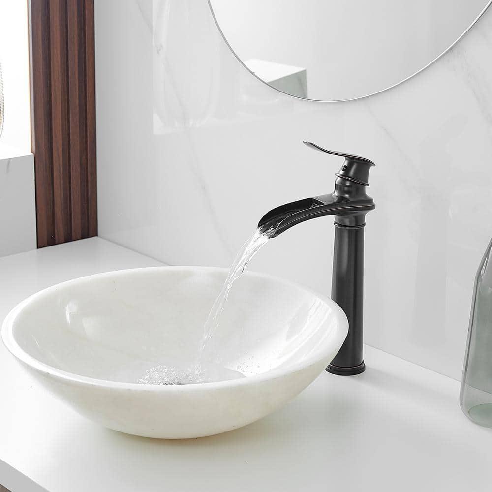 Waterfall Single Hole Single Handle Vessel Sink Faucet With Drain Assembly in Oil Rubbed Bronze