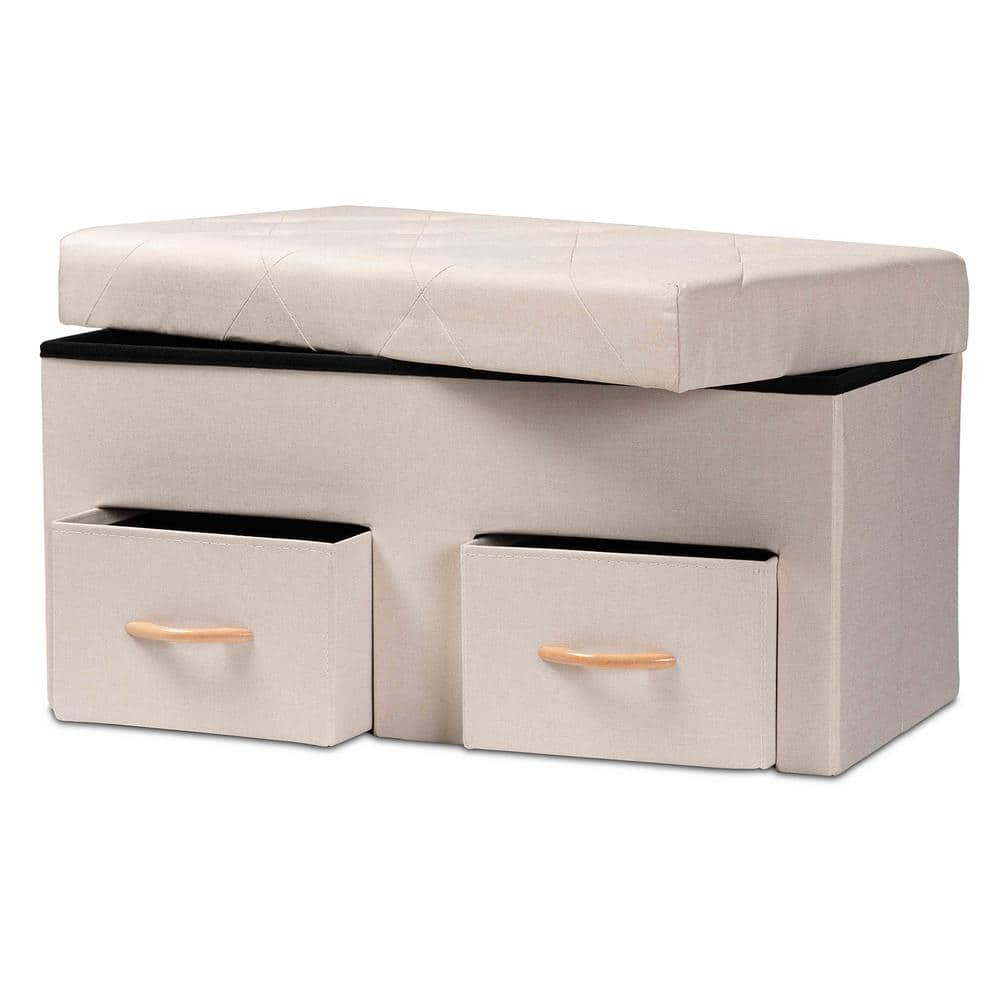 Baxton Studio Gerwin Modern and Contemporary Beige Fabric Upholstered and Oak Brown Finished Wood 2-Drawer Storage