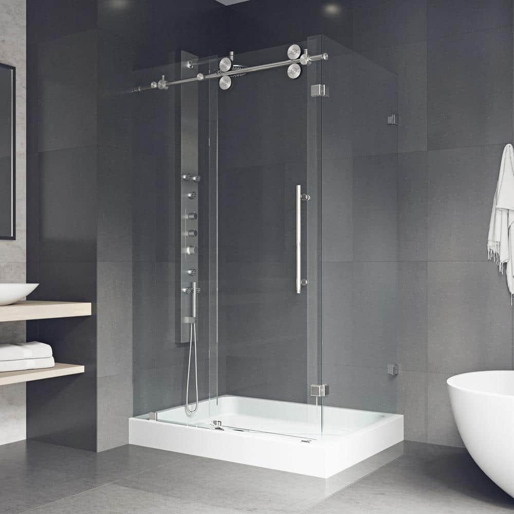 VIGO Winslow 48" W x 36" D x 80" H Sliding Frameless Shower Enclosure with 3/8  Clear Glass&Base VG6051STCL48WL