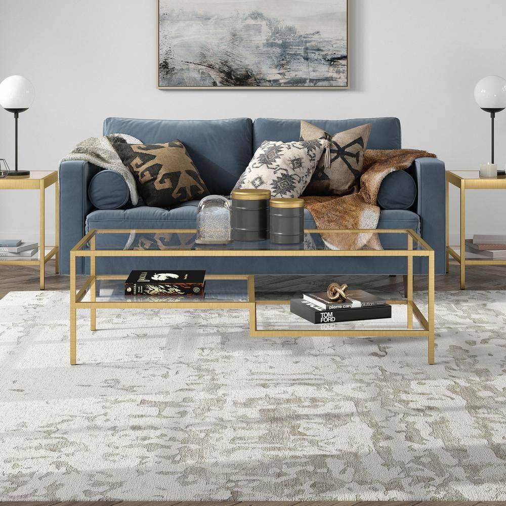 Evelyn&Zoe Lovett 54" Wide Rectangular Coffee Table in Brass