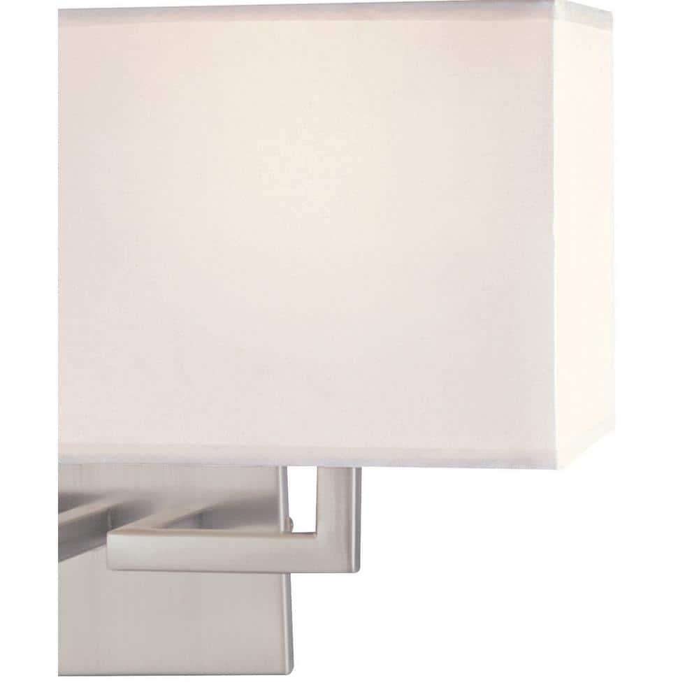 Brushed Nickel 2-Light Wall Sconce with White Fabric Shade