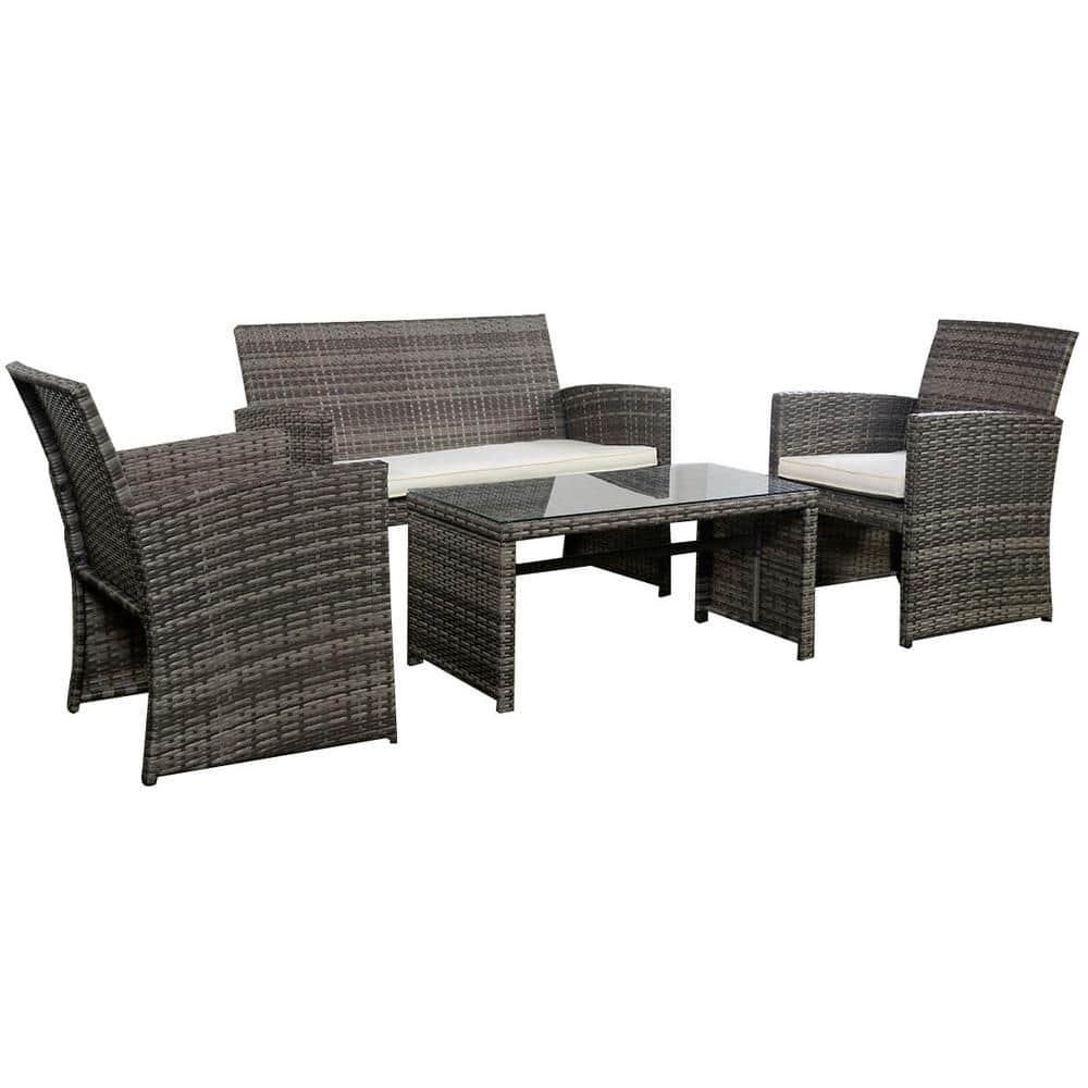 Costway 4PCS Rattan Patio Furniture Set Garden  Sofa Cushioned Seat Mix Gray Wicker