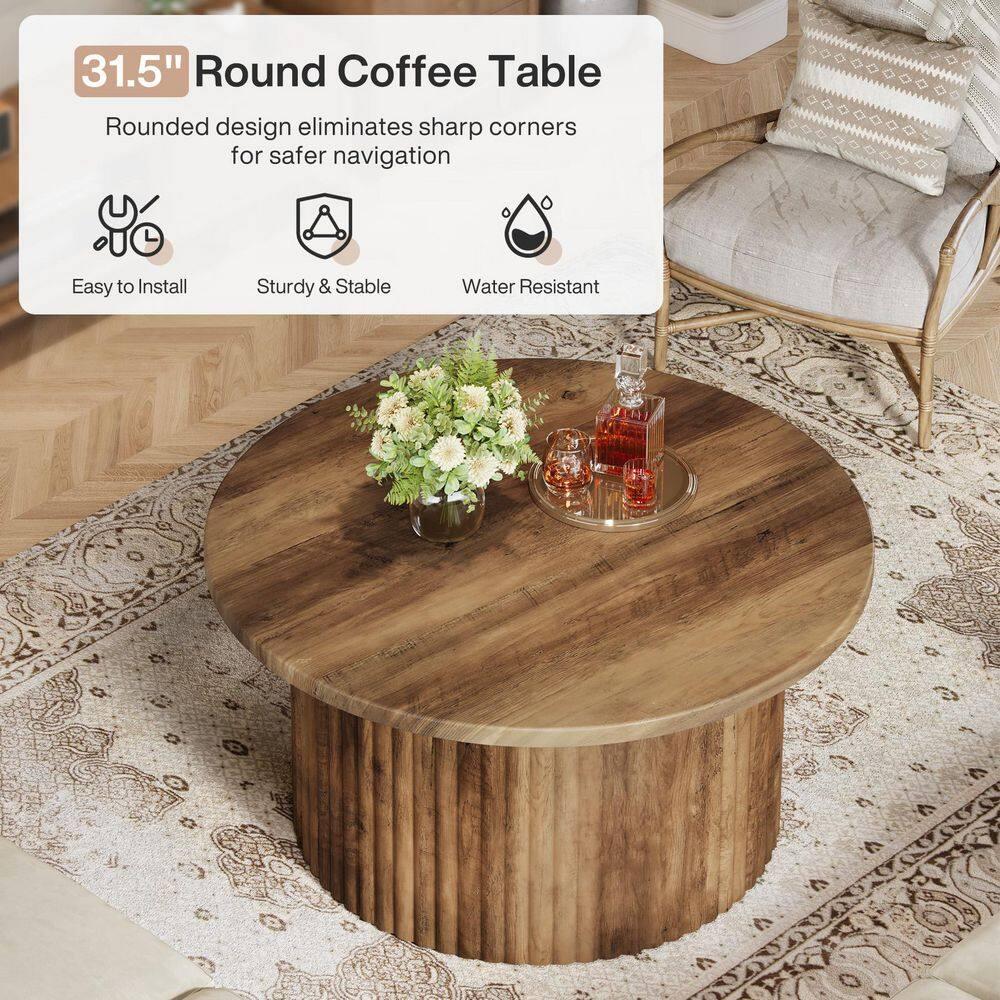 Resenkos Center Coffee Table, Living Room Table,31.5" Coffee Table, Farmhouse Circle Center Table Sofa Side Table Brown