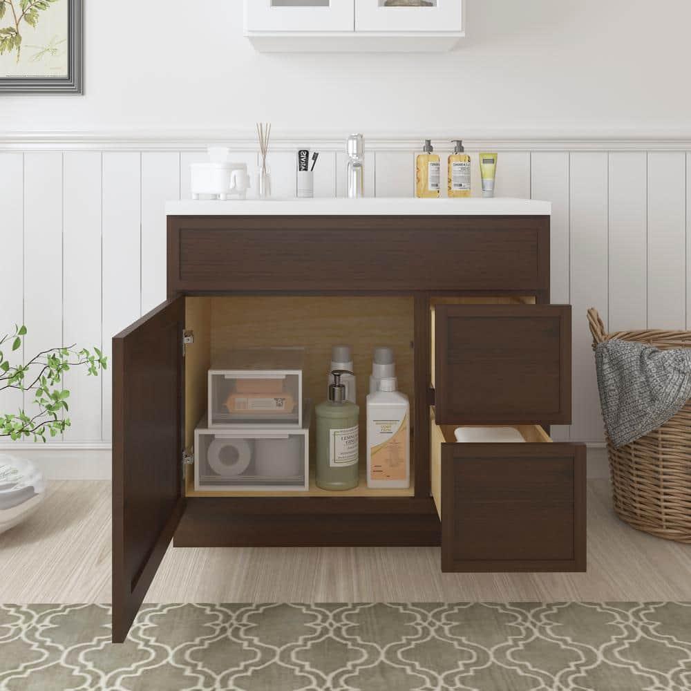 36" W Birch Plywood Freestanding Single Base 2 Drawers Storage Cabinet with Soft Close Door