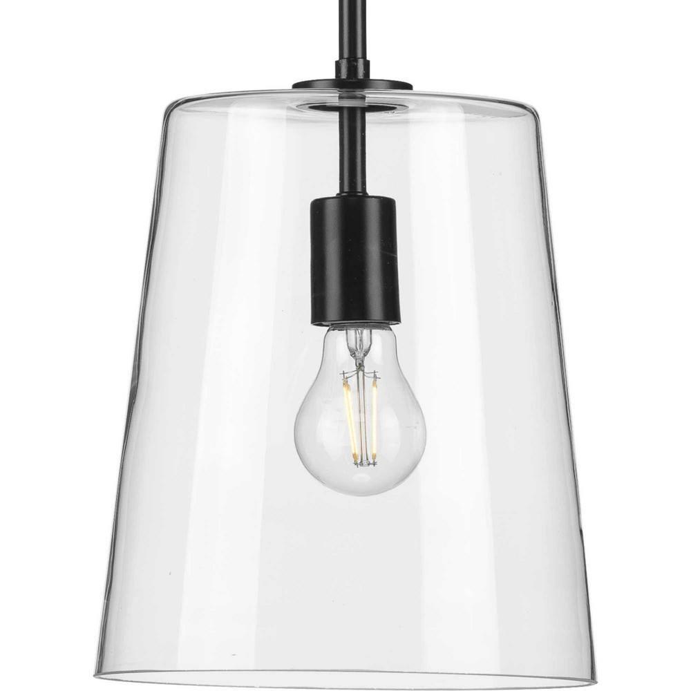Progress Lighting, Clarion, 1-Light Pendant, Matte Black, Clear Glass Shade