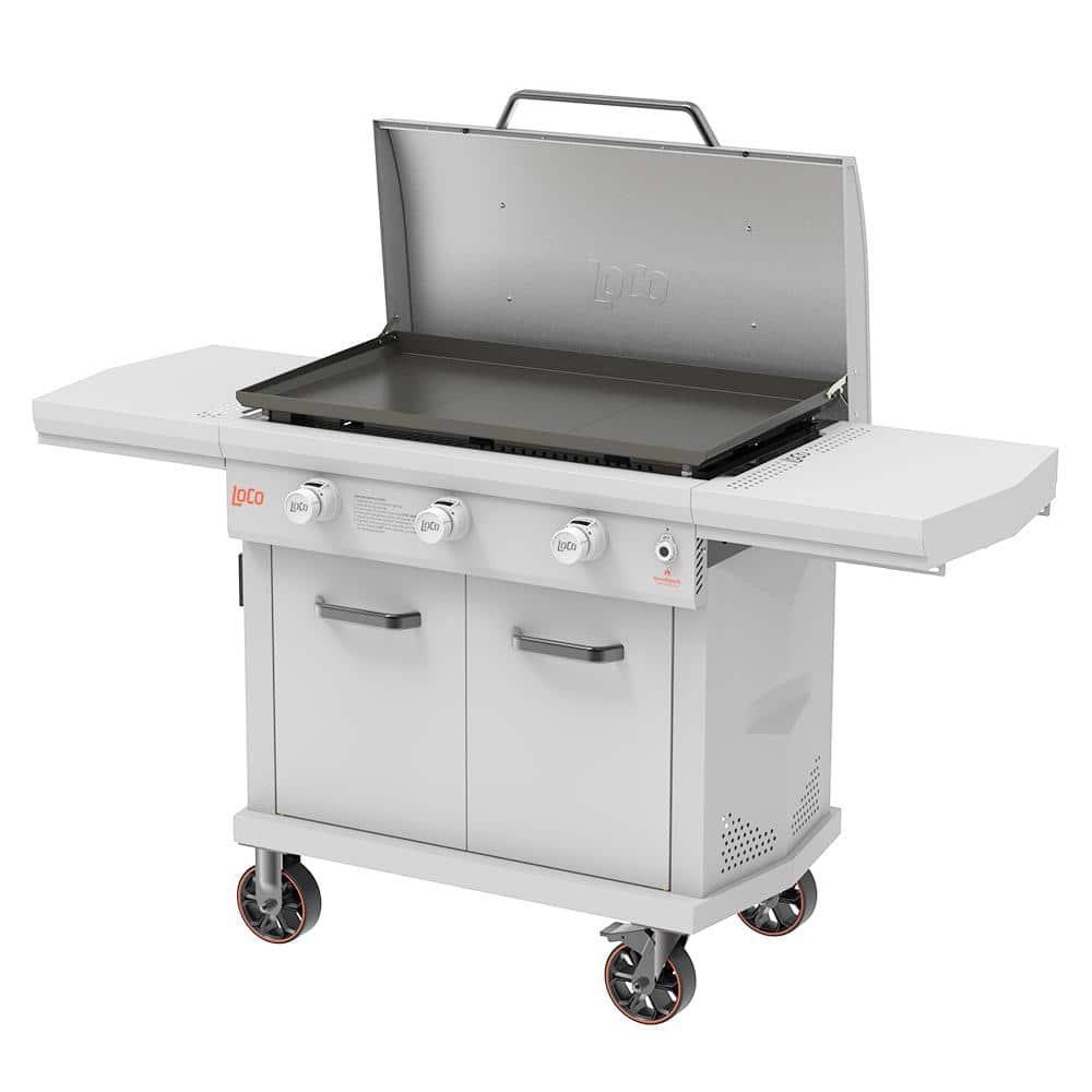 LoCo Cookers 36 Inch 3-Burner Flat Top Propane Grill with Shelves & Trays