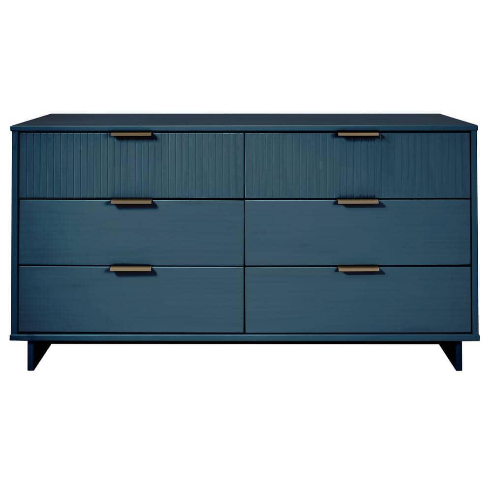 Granville Modern 6 Drawer Double Wide Dresser Midnight Blue - Manhattan Comfort: UV Painted, Soft Close, Wood Frame