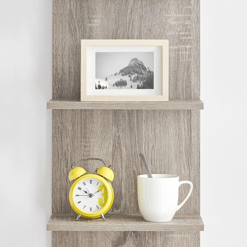 Danya B. 47" x 11.7" Wide Vertical Column Wall Shelf Weathered Oak: Mid-Century Laminated MDF, Iron Hardware