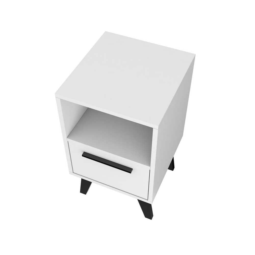 Amsterdam Nightstand 1.0 White - Manhattan Comfort: Mid-Century Modern Design, Open Shelf, Concealed Storage