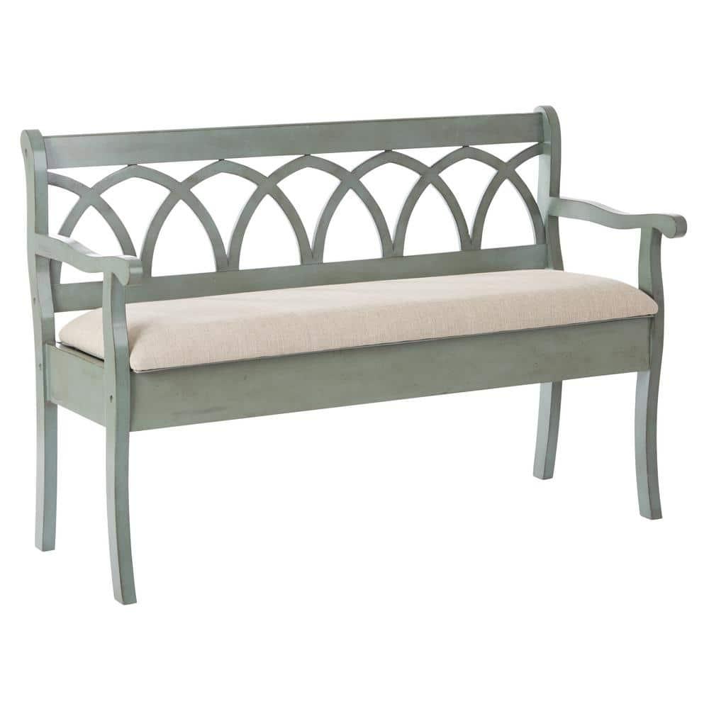 OSP Home Furnishings Coventry Storage Bench in Antique Sage Frame and Beige Seat Cushion K/D