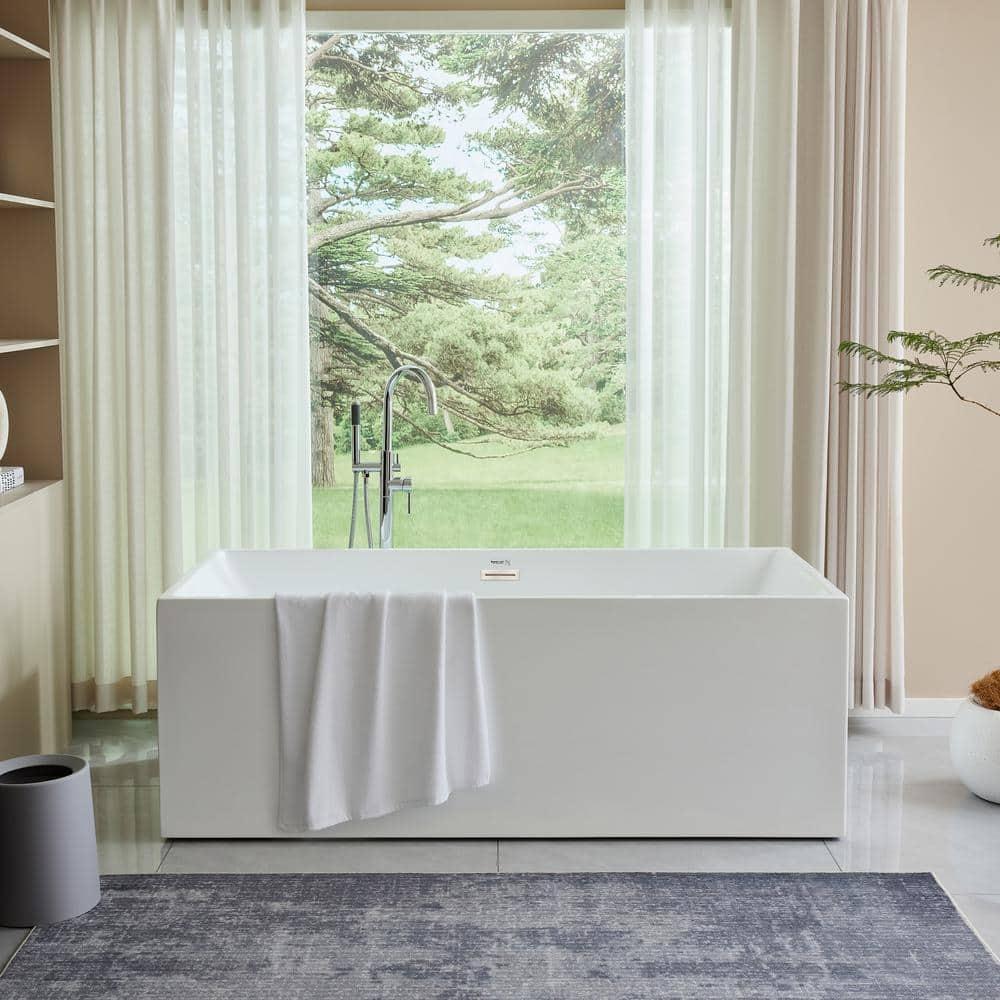 Vanity Art 67" Acrylic Freestanding Soaking Bathtub with Overflow and Pop-up Drain