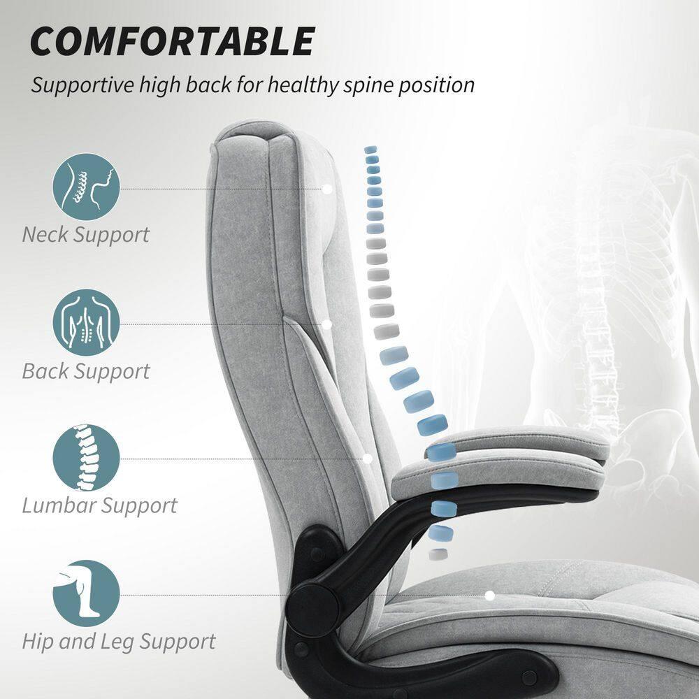 HOMCOM Executive Office Chair, Fabric Comfy Computer Desk Chair with Swivel Wheels, Flip-up Armrest, Adjustable Height, Gray